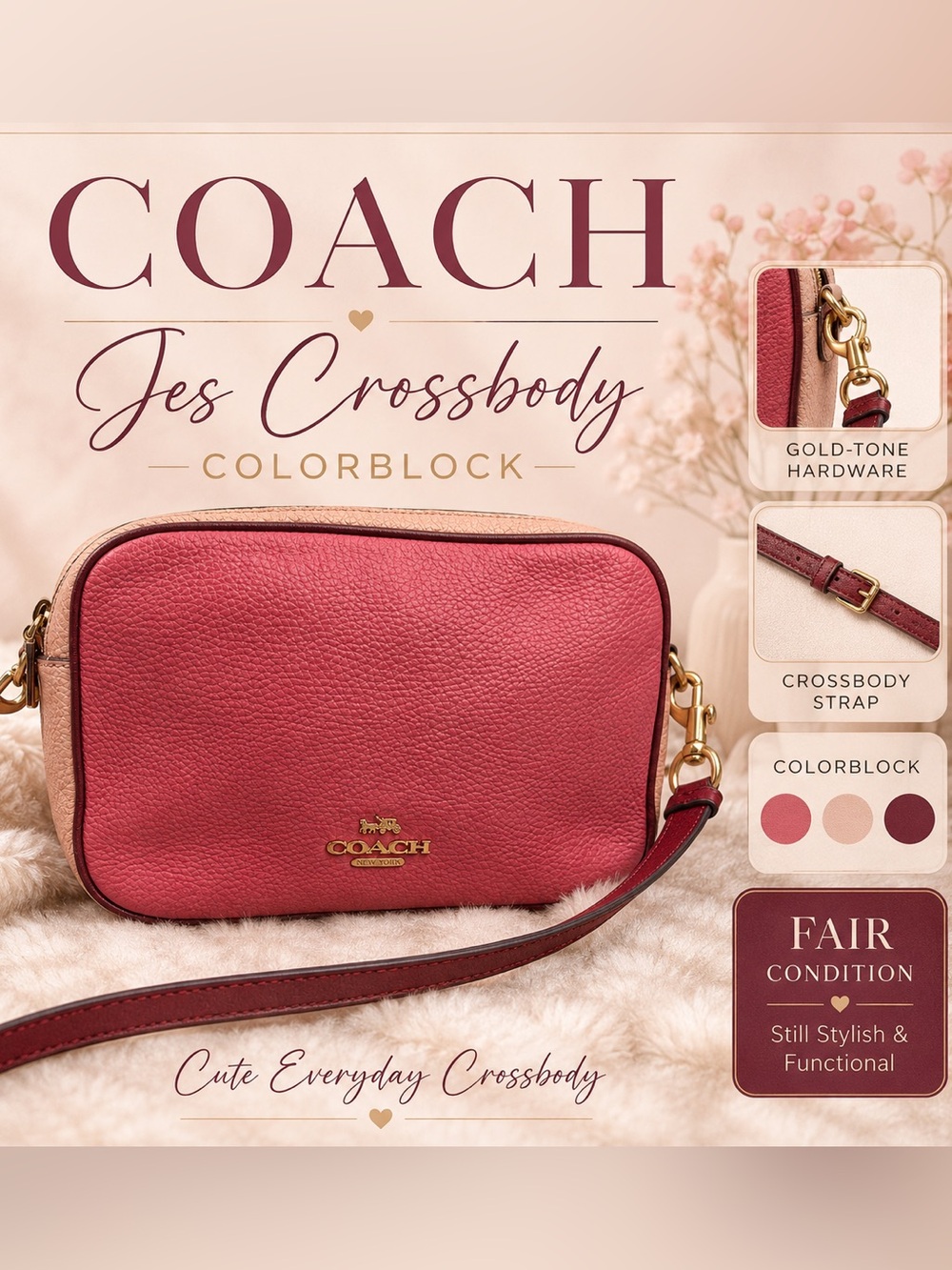 COACH Jes Colorblock Crossbody in Rose and Blush